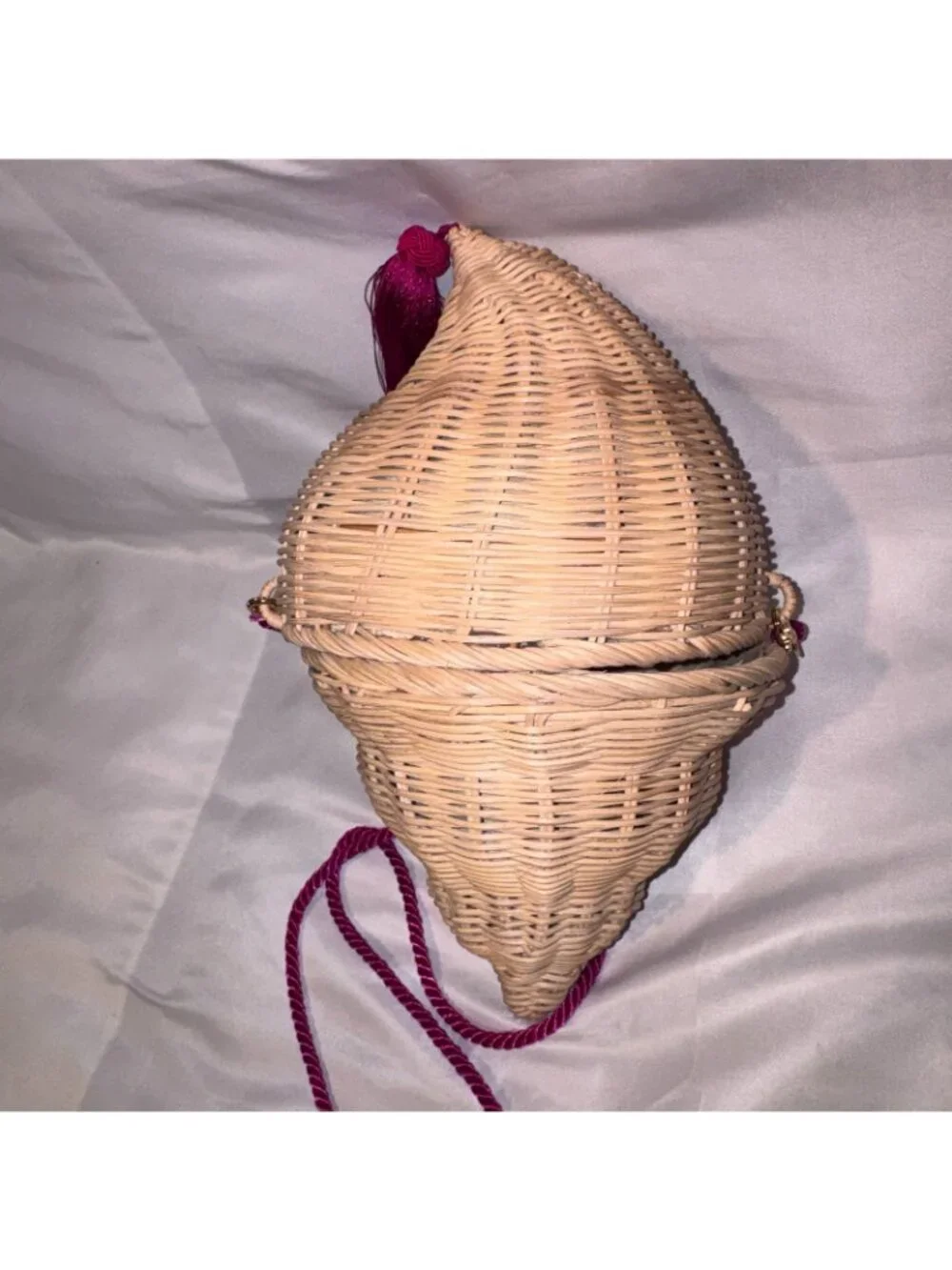 Conch Shell Bag Pink Tassel Vacation Straw bag Basket weave - Picture 5 of 6
